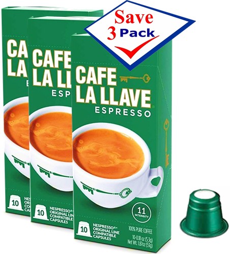 Cafe La Llave Espresso Espresso Coffee Pods Compatible with Nespresso Machines. Total 30 Pods